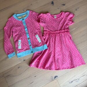 Wildflowers Clothing Girls Pink Polka Dot Dress and Cardigan Set Size 10